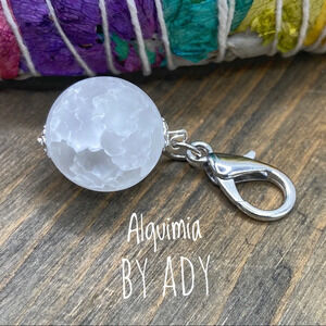 Big chunky 20mm crackled Quartz matte finished steel keychain gemstone keychain